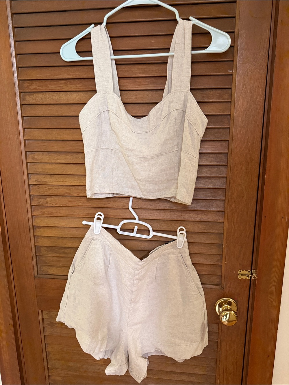 Abercrombie & Fitch Beige Linen Sweetheart Top and Shorts Set